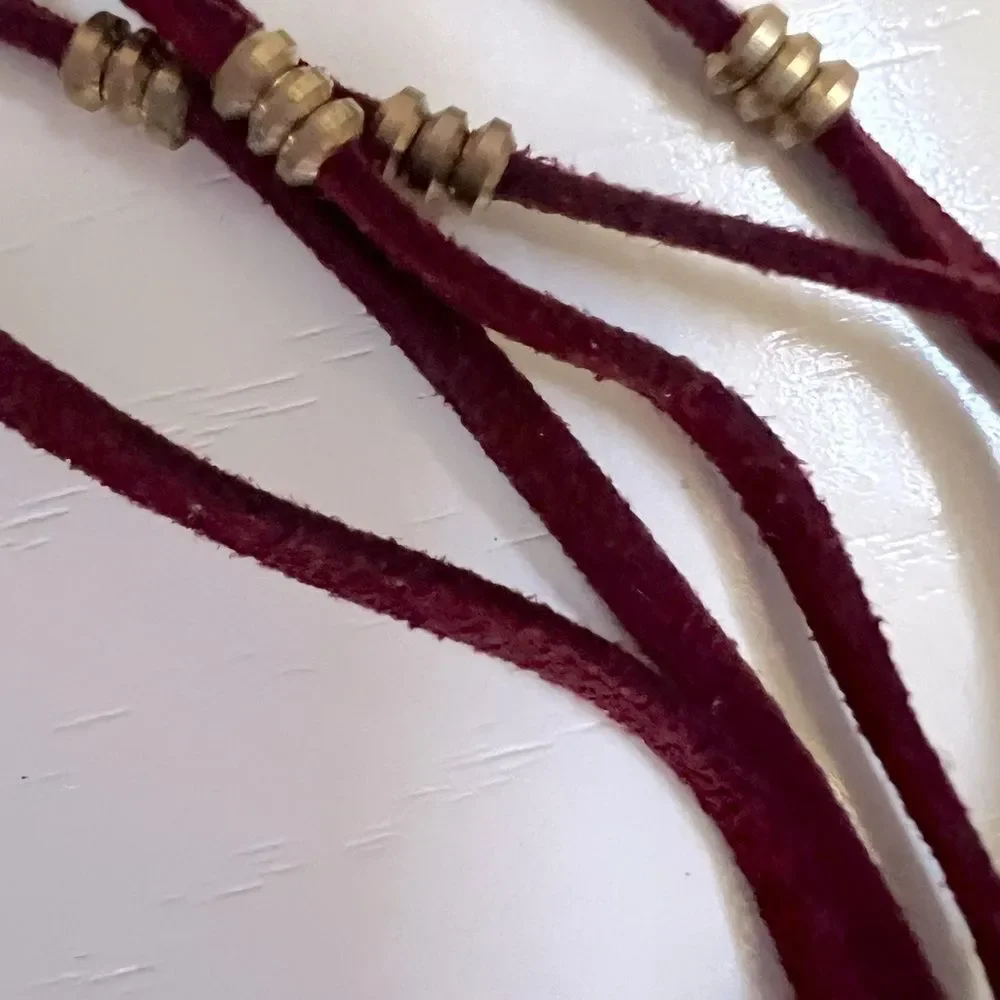 Serafina Statement Necklace Gold Maroon Suede Leather Burgundy Choker Boho